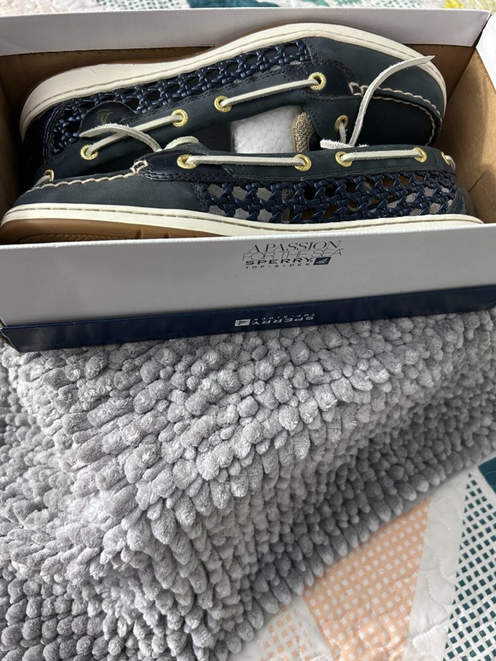 Women's Sperry Top Sider Boat Shoes Size 10 Navy and Beige - Picture 7 of 10